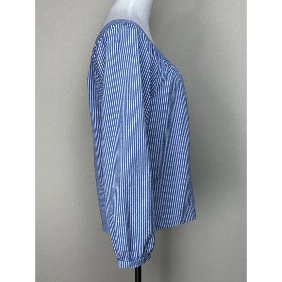 J.CREW Top Womens M Seersucker Striped Square Neck Stretch Cotton Blue - Picture 4 of 11